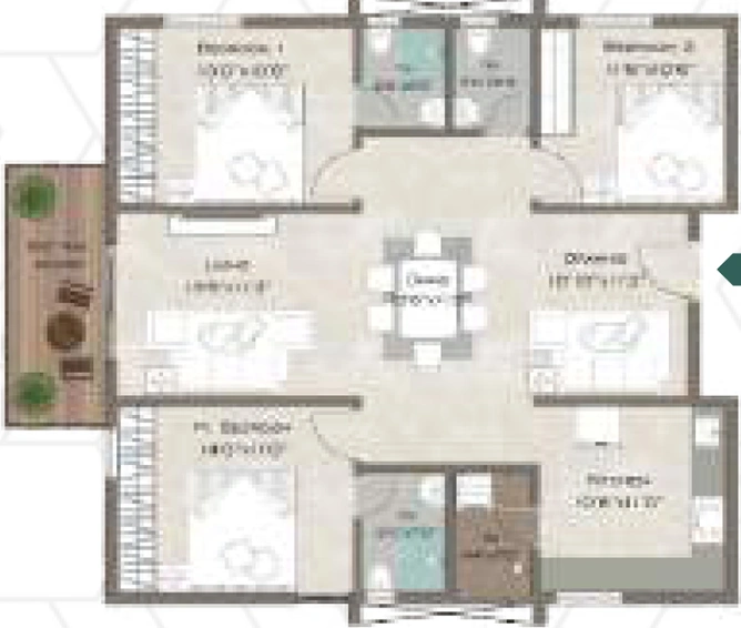3 BHK 1820 Sq Ft Floor Plan