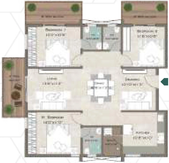3 BHK 2050 Sq Ft Floor Plan